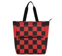 EtherSpher Decorative Books Tote Bags for Kids Women Men, Light Red and Black Checkered Pattern Water-resistant Heavy Duty Teacher Tote Bag Library Bag for School and Playtime Rainbow tela para