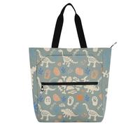 EtherSpher Decorative Kid Tote Bag for Kids Adults, Cute Cartoon Grey Dinosaur Waterproof Tote Bag Resuable Grocery Bag with Zipper for College Shopping Beach Rainbow para libros de