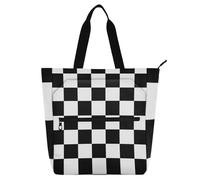 EtherSpher Decorative Kid Tote Bag for Kids Boys Girls, Black and White Checkered Pattern Water-resistant School Beach Bag Shopping Bag with Zipper for School and Playtime Rainbow bolsos para guardar
