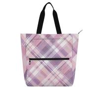 EtherSpher Decorative Kids Cute Tote Bags for Kids Boys Girls, Pastel Pink and Purple Tartan Plaid Lightweight Library Book Bag Shoulder Bag with Zipper for School and Playtime Rainbow bolsos para