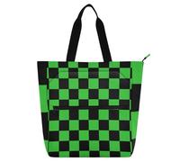 EtherSpher Decorative Kids Tote Bag Piano Book Bag for Kids Adults, Buffalo Plaid Check Black Lime Green Water-resistant Children Activity Bag Art Tote Bag with Zipper for School and Playtime Rainbow