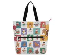 EtherSpher Decorative Kids Tote Bag Piano Book Bag for Kids Women Men, Happy Christmas White Snowman Lightweight Tote Bag Resuable Grocery Bag with Zipper for School and Playtime Rainbow bolso para