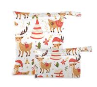 EtherSpher Deer Christmas White Winter washable dirty clothes bag 2 Pack travel essentials for flying with handles for gym, travel