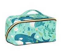 EtherSpher Delicate Cartoon Orca Green Designed Cosmetic Bags with dividers Portable Large Make Up Bag Travel-Size Accessories