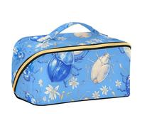 EtherSpher Delicate Cartoon Ox Beetles Soft Blue Designed Makeup Bag with dividers Large Travel Bags For Women Travel-Size Accessories
