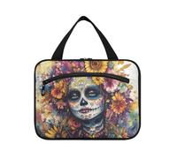 EtherSpher Dia De Los Muertos Mexican hanging men's toiletry travel bag with hook, designer essential toiletry organizer for accessories for women work bolso para maquillaje de mujer L, Dia De Los