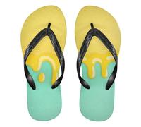 EtherSpher Drip Style Street Graffiti Yellow Teal rubber flip flop for women cushion ladies flip for Shower Swimming Pool walking