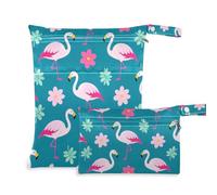 EtherSpher Elegant Animal Flamingo Peach Teal zippered wet swimsuit bag 2 Pack travel essentials for flying with handles for travel, travel