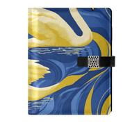 EtherSpher Elegant Animal Swan Gold and Blue leather lined notebook college water proof cover subject notebook college for planning 6.7x9.2