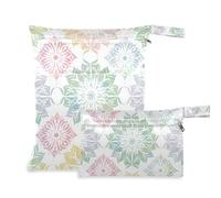 EtherSpher Elegant Pastel Colored Mandala Designs mess-proof wet dry bags 2 Pack diaper bag essential items with handles for yoga, baby diapers