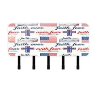 EtherSpher Faith Over Fear Flag Key Holder Wall Mount with Mail Organizer & 5 Self-Adhesive Hanging Room Decor Key hookorganizer for Hallway
