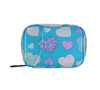 EtherSpher Fake Glitter Cartoon Heart Blue medicine bag for traveling with Detachable Compartments attachable pill bag organizer for purse