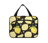 EtherSpher Fake Sequin Glitter Black Lemon hanging travel toiletry bag for with hook, designer essential shave kit for women must haves camping envase para perfume de L, Fake sequin glitter Black