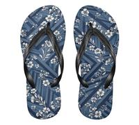 EtherSpher Fashion Dark Blue Lovely Flower rubber flip flops for men cushion women's flip for Outdoor Swimming, Hiking, Travel