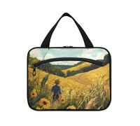 EtherSpher Field Yellow Flowers Art hanging cosmetic travel bag with hook, designer compact toiletries bag for mom gym estuche para brochas maquillaje L, field yellow flowers art, L
