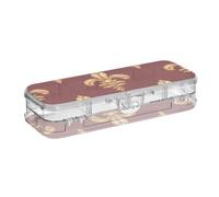 EtherSpher Fleur-de-lis Gold Red Valentine Designed Pencil Storage Box Clear 2 Layer Pens Case Transparent Hard For Stationery With Snap Lid