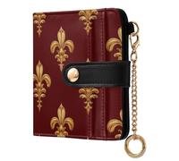 EtherSpher Fleur-de-lis Gold Red Valentine Fancy Ladies Premium Foldable Wallet Compact PU Leather Wallet for Woman Girl