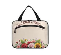 EtherSpher Flowers 4th Of July Independence Day Colorful hanging travel cosmetic bags with hook, designer portable skincare bag for trip essentials toilet maletín para maquillaje L, flowers 4th of
