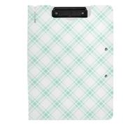 EtherSpher Foldable Clipboard Green Checkered Pattern A4 Clipboard Padfolio Double Clips Pen Holder Office Clip Board with Cover