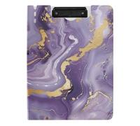 EtherSpher Foldable Clipboards Marble Stone Purple Gold A4 Clipboard Clipfolio Two Metal Clips Pen Holder Nursing Clip Board with Cover
