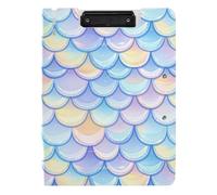 EtherSpher Folded Clipboard Rainbow Fish Scale Shimmering A4 Clipboard Folio Double Metal Clips Pen Holder Office Clip Board with Cover
