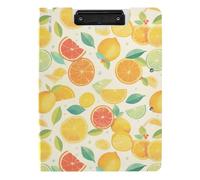 EtherSpher Folding Clipboard Delicate Cartoon Lemons & Limes Orange Summer A4 Clipboard Binderfolio Double Metal Clips Pen Holder Office Clip Board with Cover