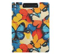 EtherSpher Folding Clipboards Cartoon Colorful Abstract Art Butterfies A4 Clipboard Padfolio Two Metal Clips Pen Holder Office Clip Board with Cover