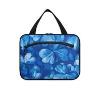 EtherSpher Four-leave Clover Royal Blue hanging travel toiletry kit with hook, designer necessities skincare bag for travel must work estuche para guardar maquillaje L, four-leave clover royal blue, L