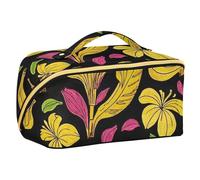 EtherSpher Fruit Banana Floral Fashion Black Yellow Designed Cosmetics Bag with dividers Lightweight Capacity Travel Cosmetic Bag with Compartments & Handle