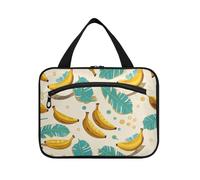 EtherSpher Fruit Banana Floral Leaf Yellow Cyan hanging travel makeup bags with hook, designer portable makeup bag for car for travel make up travel bolsas para maquillaje de mujer L, fruit banana