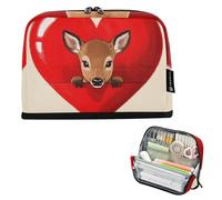 EtherSpher Funny Cartoon Heart Animal Deer Pencil Pen Case Large Capacity Pen Cases Big Capacity Stationery Storage for Teacher Grade School Supplies estuches para el colegio