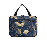 EtherSpher Ginkgo Leaf Gold Beige hanging bags for traveling with hook, designer cute shave kit for women travel work envase para perfume de L, Ginkgo leaf gold beige, L
