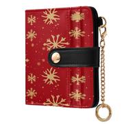 EtherSpher Gold Snowflakes Red Background1 Fancy Ladies Premium Foldable Wallet PU Leather Card Wallet for Men Women Travel