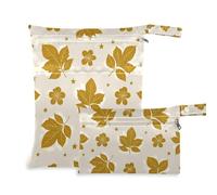 EtherSpher Golden Vintage Flower Leaves mess-proof bag for travel 2 Pack travel essentials for flying with handles for baby diapers, baby diapers