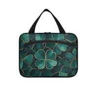 EtherSpher Green and Gold Clover hanging travel toiletry kit with hook, designer cute makeup cosmetic bag for adults hotel bolsa para guardar maquillaje L, Green and gold clover, L