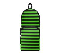EtherSpher Green Black Line Nylon 3 Compartments Big Pencil Bag Big Capacity Pencil Case with Zipper Stationery pouching for Teen Elementary 1600ml