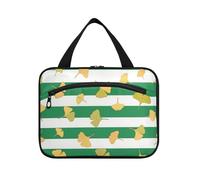 EtherSpher Green White Striped Ginkgo Biloba Leaf hanging womens toiletry travel bag with hook, designer fashion snack bag for travel must haves traveling maletín para maquillaje L, Green white