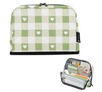 EtherSpher Grey-green Love Check Pencil Pen Case Large Capacity Pen Bag Portable Case Pencil Holder for Teen Travel cartuchera para lapices nina grandes