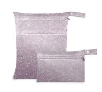 EtherSpher Grey Purple Bright Starry Glittering washable bathing suit bags 2 Pack wet bag for swimsuit with handles for gym, beach
