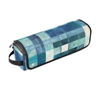 EtherSpher Hair Tool Travel Bag with Heat Resistant Pad Portable Travel Carrying Case for Flat Iron Hot Tools and Haircare Accessories, Square Geometric Plaid Stripe Embroidery Robin Blue Travel,