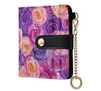 EtherSpher Hand Drawn Roses Peach Waterproof Ladies Classic Foldable Wallet PU Leather Folding Wallet for Girls Women Ladies