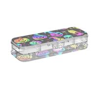EtherSpher Happy Halloween Neon Pumpkins Designed Plastic Pencil Box Clear Double-Deck Pens Case Hard Boxes For Stationery Supplies With Snap And Lid