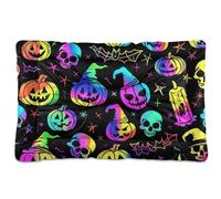 EtherSpher Happy Halloween Neon Pumpkins Washable Dog Beds Crate Pad Non-Slip Soft Comfortable Dog Cat Bed for Medium/Large Dogs 36" x 24"