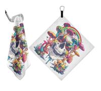 EtherSpher Happy Skull Rainbow Mushroom World Disc golf towel Waffle Pattern, Ultra-Absorbent The Convenient Golf Cleaning Towel with Carabiner Clip, 18"x18" golfs accessories for men