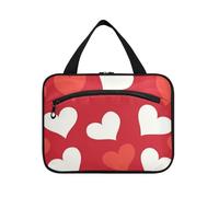 EtherSpher Happy Valentine Love Heart Red hanging travel toiletry bag men with hook, designer portable hanging toiletry bag for traveling women trip estuche para maquillaje L, Happy Valentine love