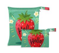 EtherSpher Hello Cartoon Cute Red Strawberry zippered wet dry bag for breast pump parts 2 Pack travel essentials for flying with handles for bathing, beach