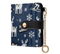 EtherSpher Hello Winter Deer Navy Blue Skiing Convenient Women's Leather Folding Wallet Compact PU Leather Wallet for Women Boys Girls