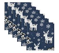 EtherSpher Hello Winter Deer Navy Blue Skiing decorative reusable napkins washable eco friendly dining polyester clothes servilletas de tela para tortillas 20 x 20in set of 6
