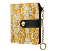 EtherSpher Honeycomb Background with Bees and Daisies Unique Ladies Lightweight Foldable Wallet PU Leather Wallet with Card Slots for Women