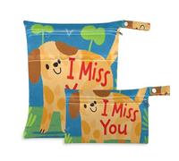 EtherSpher I Miss You Cartoon Cute Brown Dog washable wet dry bags for diaper bag 2 Pack wet bag for swimsuit with handles for pool, travel